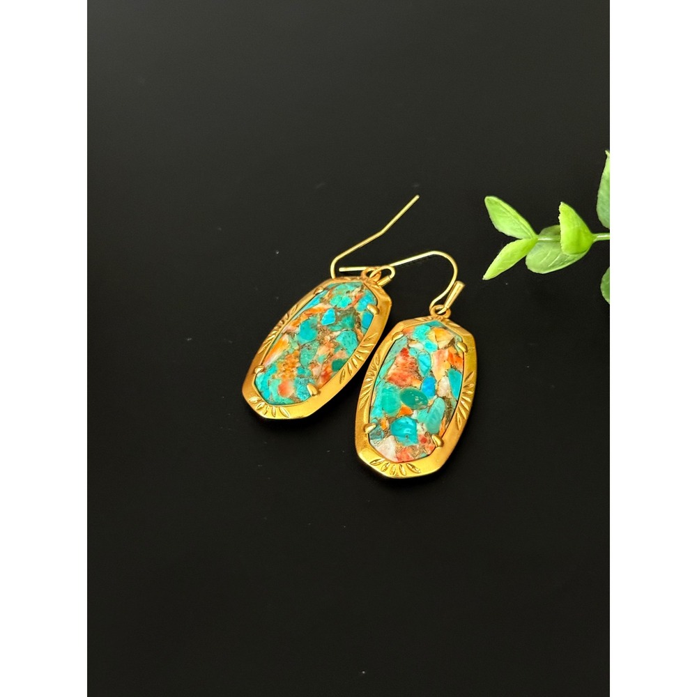 Kendra Scott Gold Turquoise Magnesite Multi Color Statement Earrings - Picture 10 of 11
